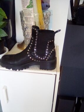 Zara Black Studded Chelsea Boot with Sequin Trim